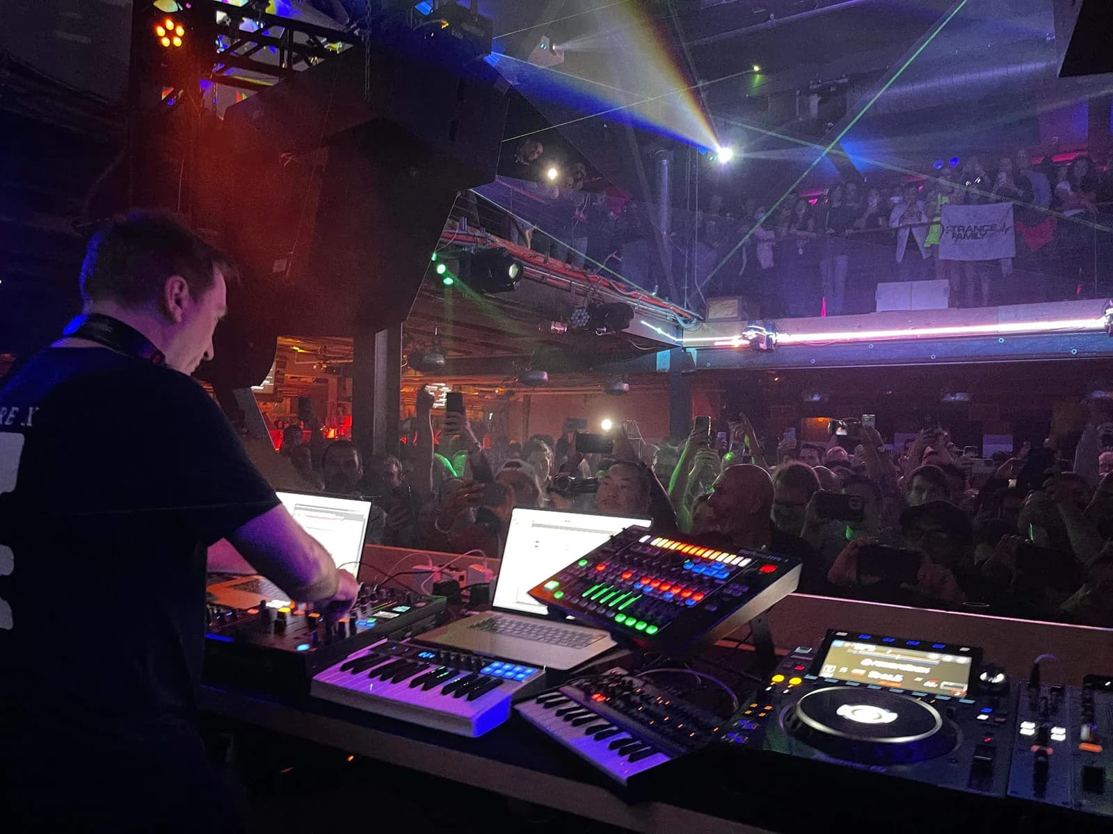 Paul van Dyk performing at Public Works in San Francisco, with lasers above the dance floor